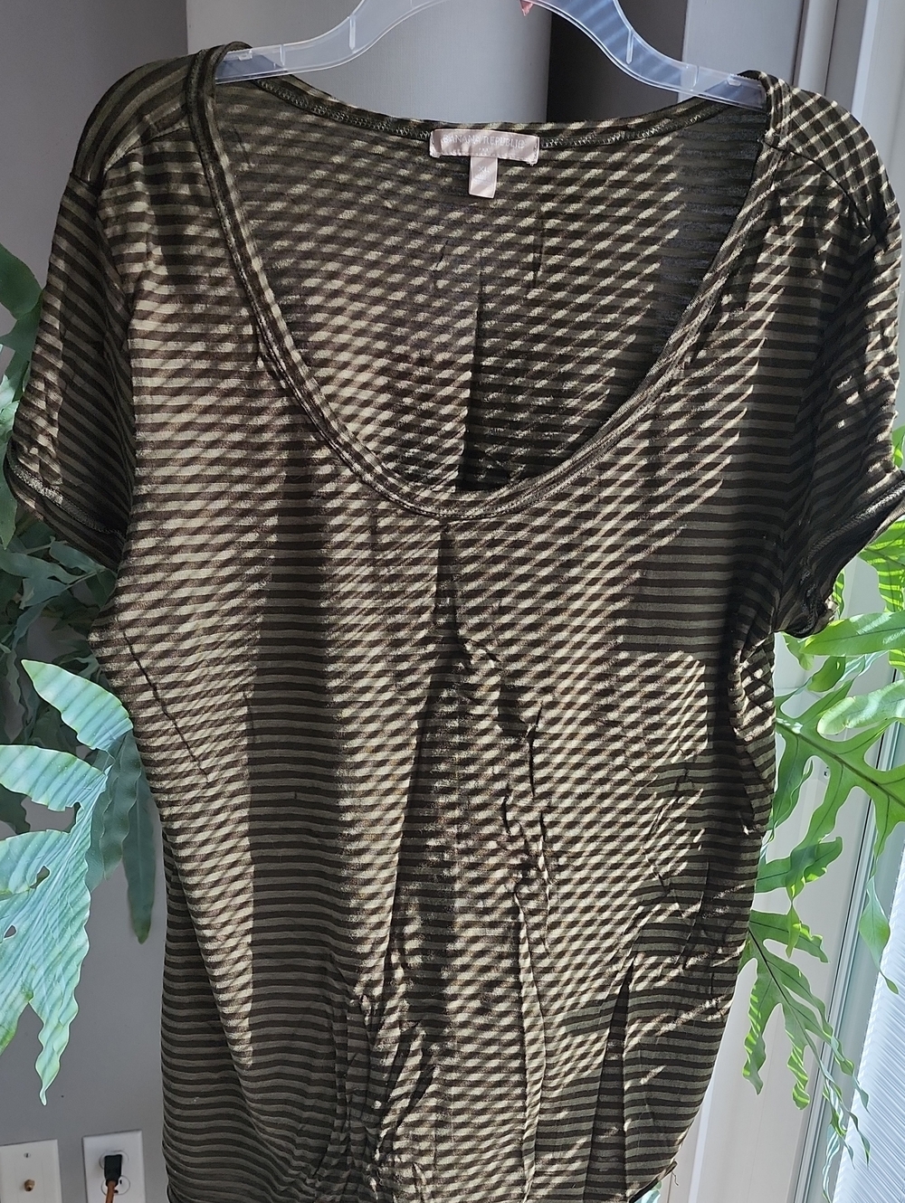 Banana Republic Olive Green Striped Scoop-Neck Tee